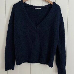 Reformation Navy V-Neck Sweater